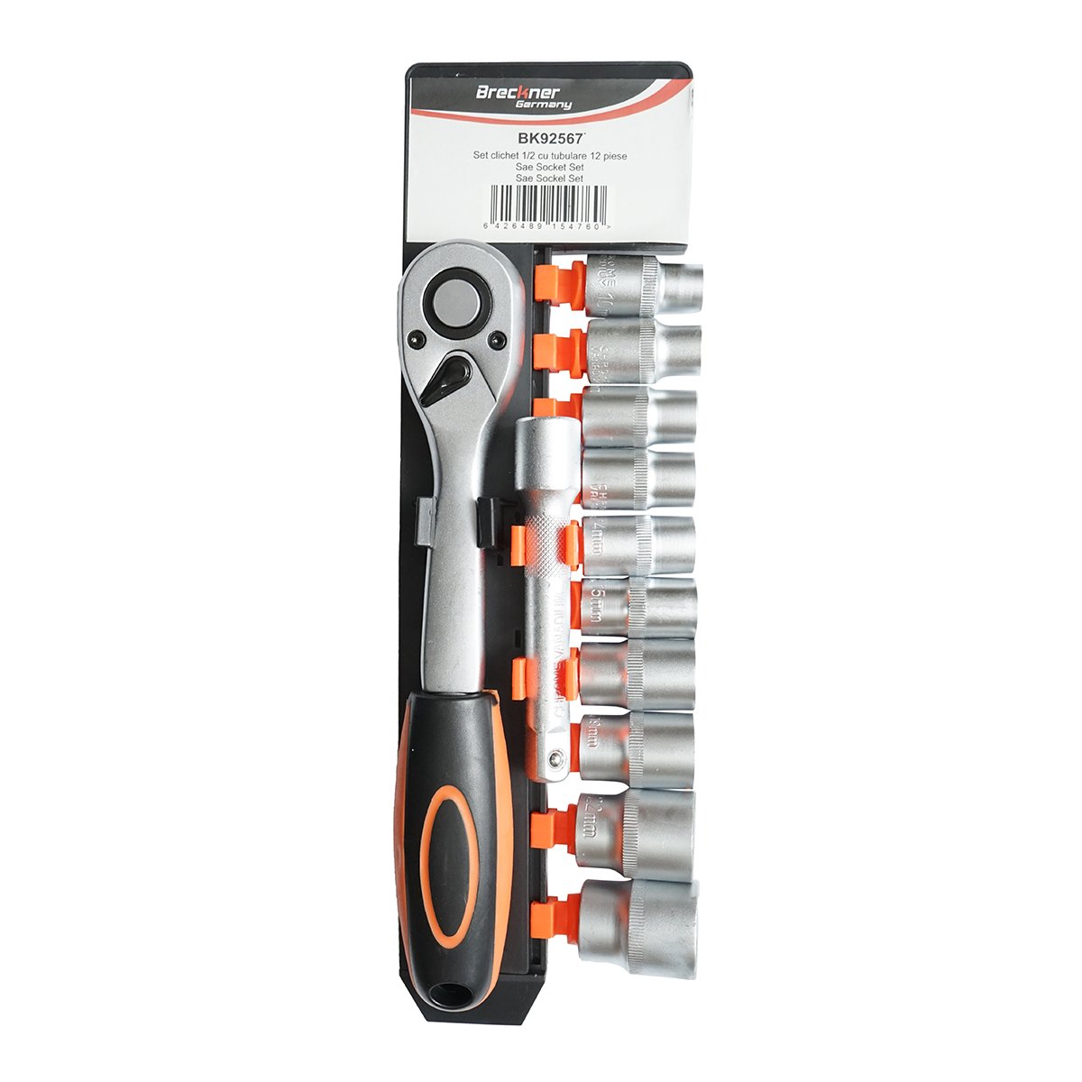 Set chei tubulare cu clichet 1/2 cu prelungitor, chei tubulare 10-24mm 12 piese Breckner Germany